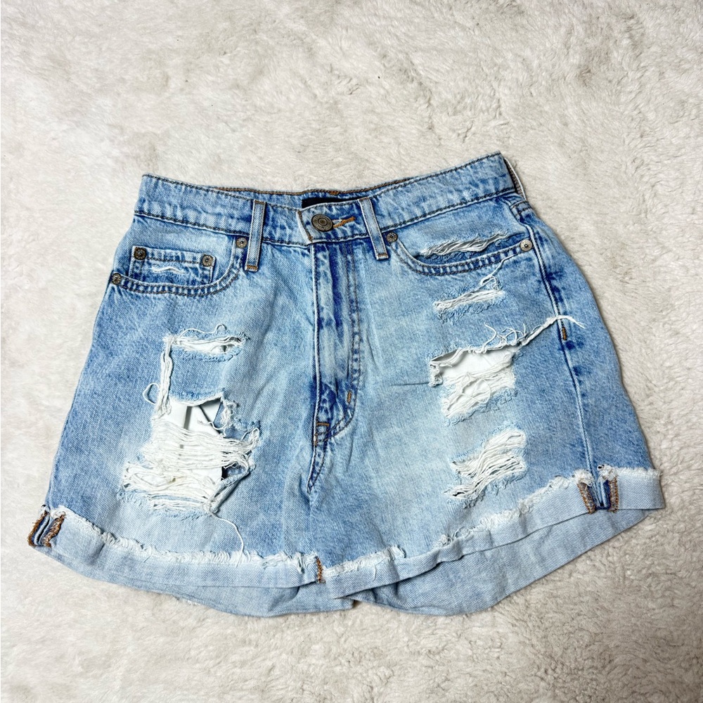 Distressed Light Blue Denim Shorts